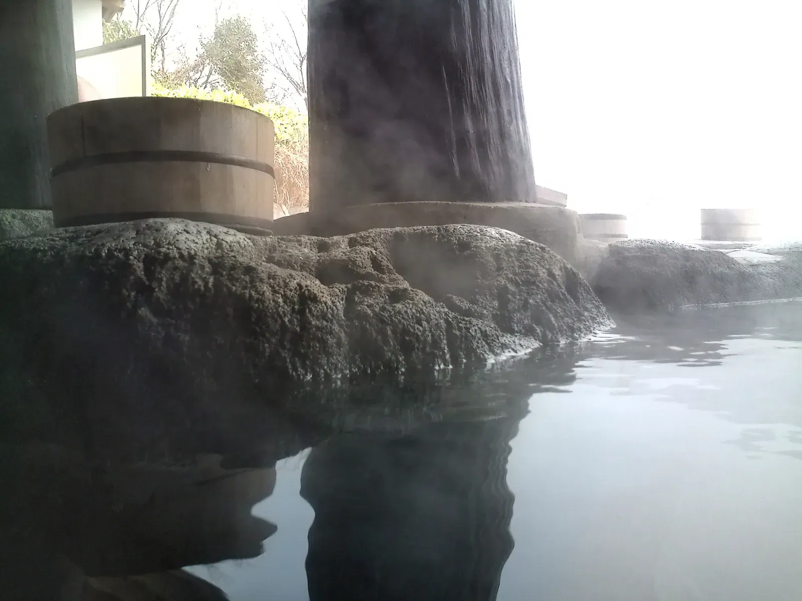 Outdoor hot spring bath at Musoen in Yufuin Onsen
