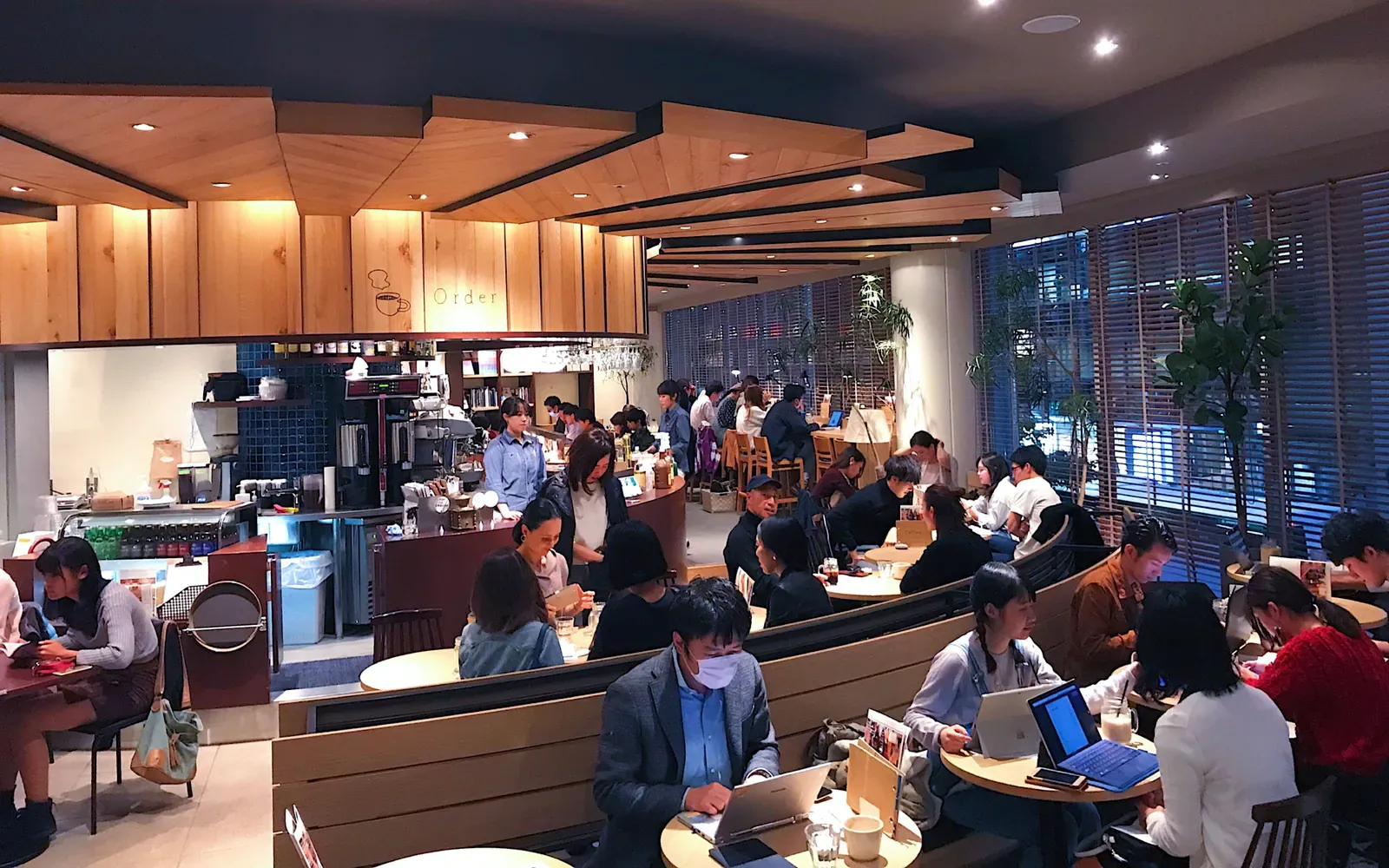 Cafe in Tokyo set up for working on a laptop